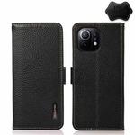 For Xiaomi Mi 11 KHAZNEH Side-Magnetic Litchi Genuine Leather RFID Phone Case(Black)