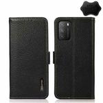 For Xiaomi Poco M3 / Redmi 9T KHAZNEH Side-Magnetic Litchi Genuine Leather RFID Phone Case(Black)
