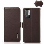 For Xiaomi Redmi Note 10 5G KHAZNEH Side-Magnetic Litchi Genuine Leather RFID Phone Case(Brown)