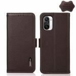 For Xiaomi Redmi K40 Pro / Poco F3 KHAZNEH Side-Magnetic Litchi Genuine Leather RFID Phone Case(Brown)