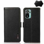 For Xiaomi Redmi Note 10 4G KHAZNEH Side-Magnetic Litchi Genuine Leather RFID Phone Case(Black)