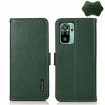 For Xiaomi Redmi Note 10 4G KHAZNEH Side-Magnetic Litchi Genuine Leather RFID Phone Case(Green)
