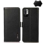 For Xiaomi Redmi Note 10 JP Version KHAZNEH Side-Magnetic Litchi Genuine Leather RFID Phone Case(Black)