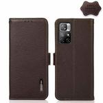 For Xiaomi Redmi Note 11 KHAZNEH Side-Magnetic Litchi Genuine Leather RFID Phone Case(Brown)