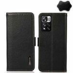 For Xiaomi Redmi Note 11 Pro KHAZNEH Side-Magnetic Litchi Genuine Leather RFID Phone Case(Black)