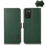 For Samsung Galaxy A03s 166mm Version KHAZNEH Side-Magnetic Litchi Genuine Leather RFID Phone Case(Green)