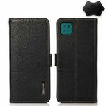 For Samsung Galaxy A22 5G KHAZNEH Side-Magnetic Litchi Genuine Leather RFID Phone Case(Black)