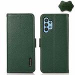 For Samsung Galaxy A32 4G KHAZNEH Side-Magnetic Litchi Genuine Leather RFID Phone Case(Green)