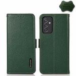 For Samsung Galaxy A82 5G KHAZNEH Side-Magnetic Litchi Genuine Leather RFID Phone Case(Green)