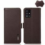For Samsung Galaxy M51 KHAZNEH Side-Magnetic Litchi Genuine Leather RFID Phone Case(Brown)