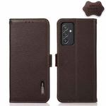 For Samsung Galaxy M52 5G KHAZNEH Side-Magnetic Litchi Genuine Leather RFID Phone Case(Brown)