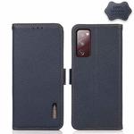 For Samsung Galaxy S20 FE KHAZNEH Side-Magnetic Litchi Genuine Leather RFID Phone Case(Blue)