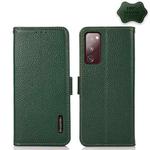 For Samsung Galaxy S20 FE KHAZNEH Side-Magnetic Litchi Genuine Leather RFID Phone Case(Green)