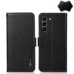 For Samsung Galaxy S21 FE 5G KHAZNEH Side-Magnetic Litchi Genuine Leather RFID Phone Case(Black)