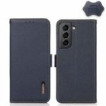 For Samsung Galaxy S21+ 5G KHAZNEH Side-Magnetic Litchi Genuine Leather RFID Phone Case(Blue)