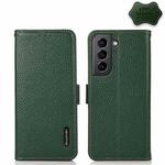 For Samsung Galaxy S21 5G KHAZNEH Side-Magnetic Litchi Genuine Leather RFID Phone Case(Green)