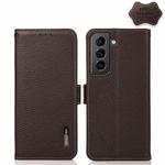 For Samsung Galaxy S21 5G KHAZNEH Side-Magnetic Litchi Genuine Leather RFID Phone Case(Brown)