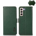 For Samsung Galaxy S22+ 5G KHAZNEH Side-Magnetic Litchi Genuine Leather RFID Phone Case(Green)