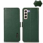 For Samsung Galaxy S22 5G KHAZNEH Side-Magnetic Litchi Genuine Leather RFID Phone Case(Green)
