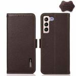 For Samsung Galaxy S22 5G KHAZNEH Side-Magnetic Litchi Genuine Leather RFID Phone Case(Brown)