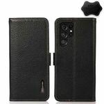 For Samsung Galaxy S22 Ultra 5G KHAZNEH Side-Magnetic Litchi Genuine Leather RFID Phone Case(Black)