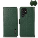 For Samsung Galaxy S22 Ultra 5G KHAZNEH Side-Magnetic Litchi Genuine Leather RFID Phone Case(Green)