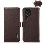 For Samsung Galaxy S22 Ultra 5G KHAZNEH Side-Magnetic Litchi Genuine Leather RFID Phone Case(Brown)