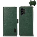 For Samsung Galaxy A13 4G KHAZNEH Side-Magnetic Litchi Genuine Leather RFID Phone Case(Green)