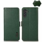 For Samsung Galaxy A13 5G KHAZNEH Side-Magnetic Litchi Genuine Leather RFID Phone Case(Green)