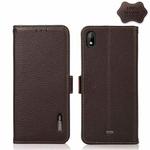 For Wiko Y61 KHAZNEH Side-Magnetic Litchi Genuine Leather RFID Phone Case(Brown)