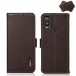 For Alcatel 1L 2021 KHAZNEH Side-Magnetic Litchi Genuine Leather RFID Phone Case(Brown)