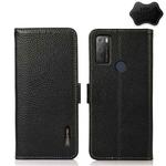 For Alcatel 1S 2021 KHAZNEH Side-Magnetic Litchi Genuine Leather RFID Phone Case(Black)