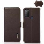 For Alcatel 1S 2021 KHAZNEH Side-Magnetic Litchi Genuine Leather RFID Phone Case(Brown)