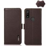 For Fujitsu Arrows WE KHAZNEH Side-Magnetic Litchi Genuine Leather RFID Phone Case(Brown)