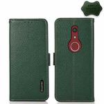 For Fujitsu Be4 Plus F-41B KHAZNEH Side-Magnetic Litchi Genuine Leather RFID Phone Case(Green)