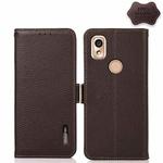 For Kyocera KY-51B KHAZNEH Side-Magnetic Litchi Genuine Leather RFID Phone Case(Brown)