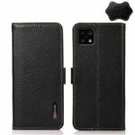 For Sharp Aquos Sense 4 KHAZNEH Side-Magnetic Litchi Genuine Leather RFID Phone Case(Black)