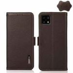 For Sharp Aquos Sense 4 KHAZNEH Side-Magnetic Litchi Genuine Leather RFID Phone Case(Brown)