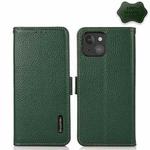 For iPhone 13 mini KHAZNEH Side-Magnetic Litchi Genuine Leather RFID Case (Green)