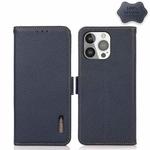 For iPhone 13 Pro KHAZNEH Side-Magnetic Litchi Genuine Leather RFID Case (Blue)