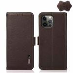 For iPhone 12 Pro Max KHAZNEH Side-Magnetic Litchi Genuine Leather RFID Case(Brown)