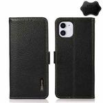 For iPhone 11 KHAZNEH Side-Magnetic Litchi Genuine Leather RFID Case (Black)