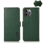For iPhone 11 Pro KHAZNEH Side-Magnetic Litchi Genuine Leather RFID Case (Green)
