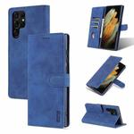 For Samsung Galaxy S22 Ultra 5G AZNS Skin Feel Calf Texture Horizontal Flip Leather Phone Case(Blue)