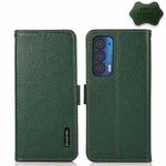For Motorola Edge 2021 KHAZNEH Side-Magnetic Litchi Genuine Leather RFID Case(Green)