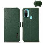 For Motorola Moto E20 / E40 KHAZNEH Side-Magnetic Litchi Genuine Leather RFID Case(Green)