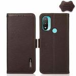 For Motorola Moto E20 / E40 KHAZNEH Side-Magnetic Litchi Genuine Leather RFID Case(Brown)