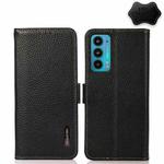 For Motorola Edge 20 KHAZNEH Side-Magnetic Litchi Genuine Leather RFID Case(Black)