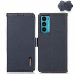 For Motorola Edge 20 KHAZNEH Side-Magnetic Litchi Genuine Leather RFID Case(Blue)