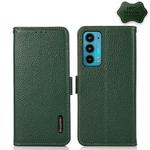 For Motorola Edge 20 KHAZNEH Side-Magnetic Litchi Genuine Leather RFID Case(Green)